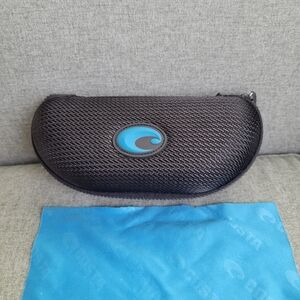 Costa del Mar Sunglass Case Black Clamshell Zippered Woven Nylon With Wipe Cloth
